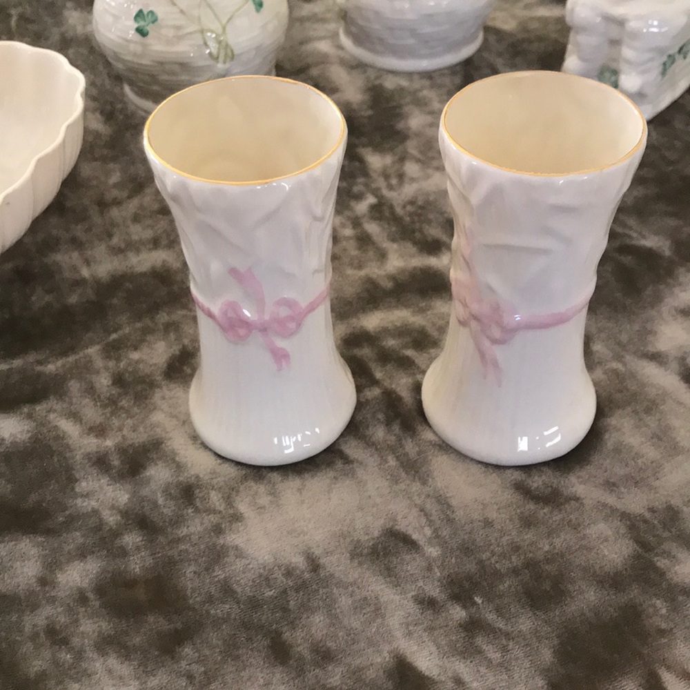 Belleek pink ribbon vase